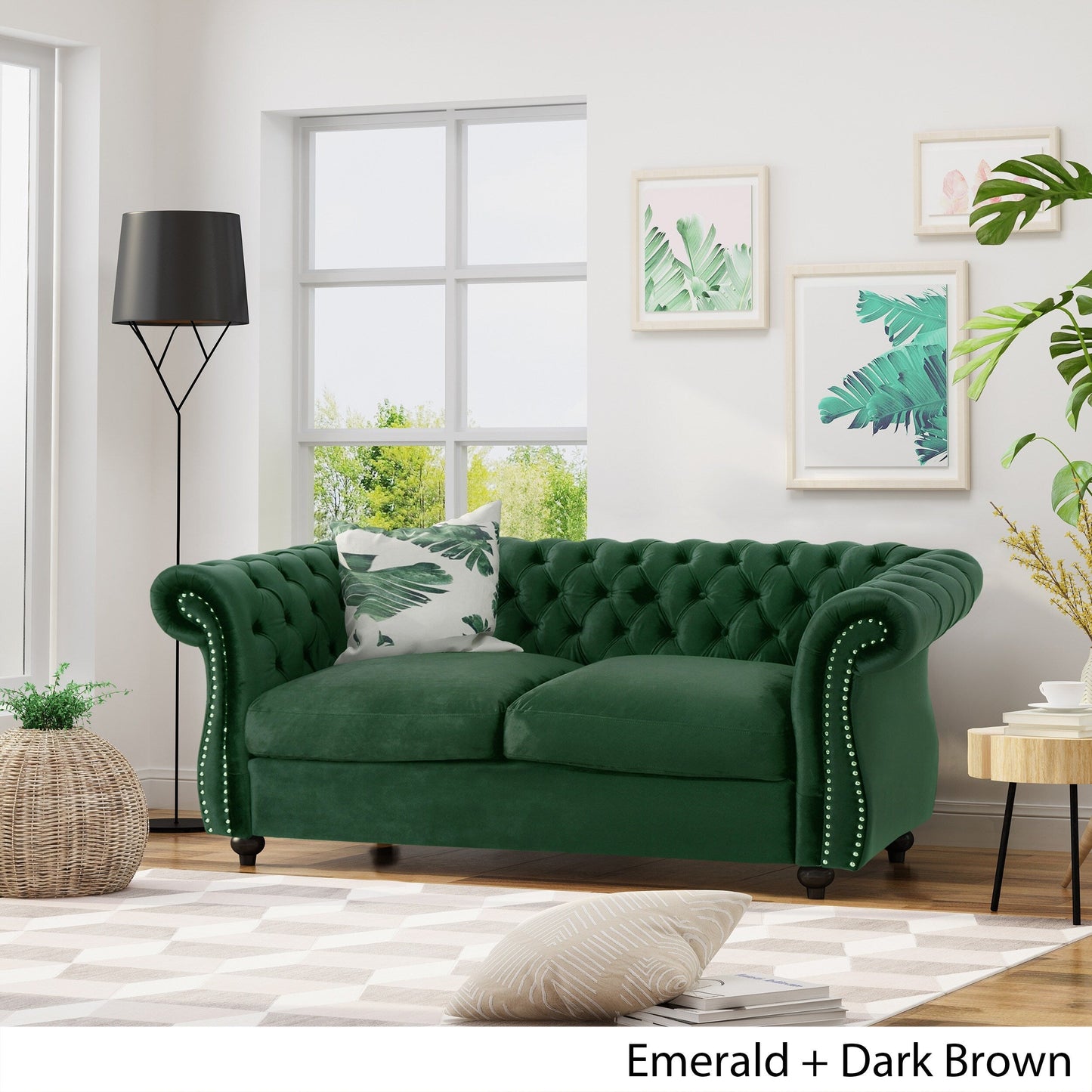 Emerald Chesterfield Loveseat Button Tufted Sofa with Nailheads