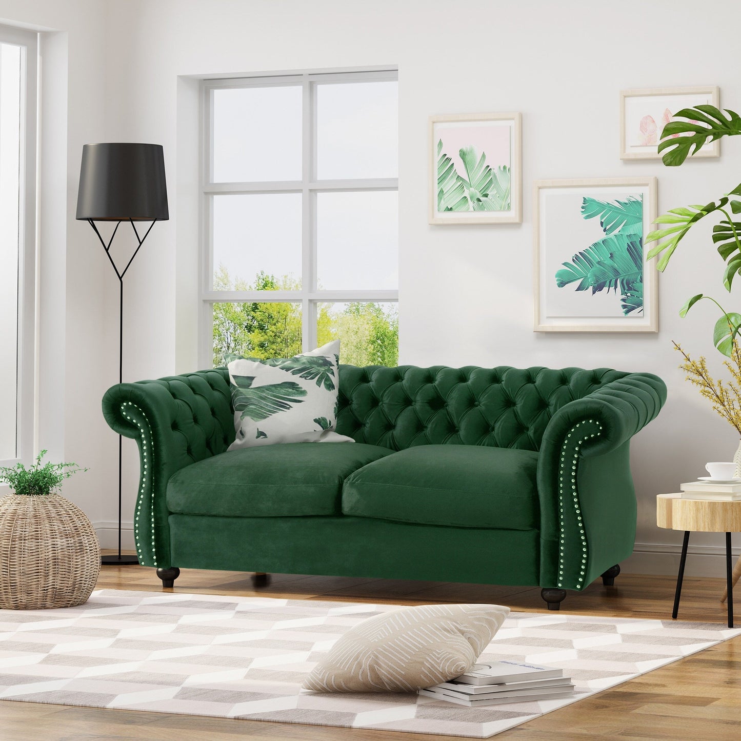 Emerald Chesterfield Loveseat Button Tufted Sofa with Nailheads