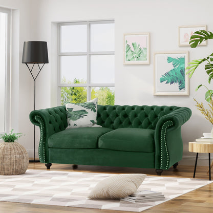 Emerald Chesterfield Loveseat Button Tufted Sofa with Nailheads