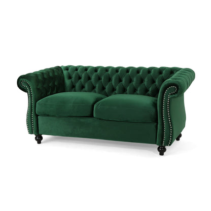 Emerald Chesterfield Loveseat Button Tufted Sofa with Nailheads