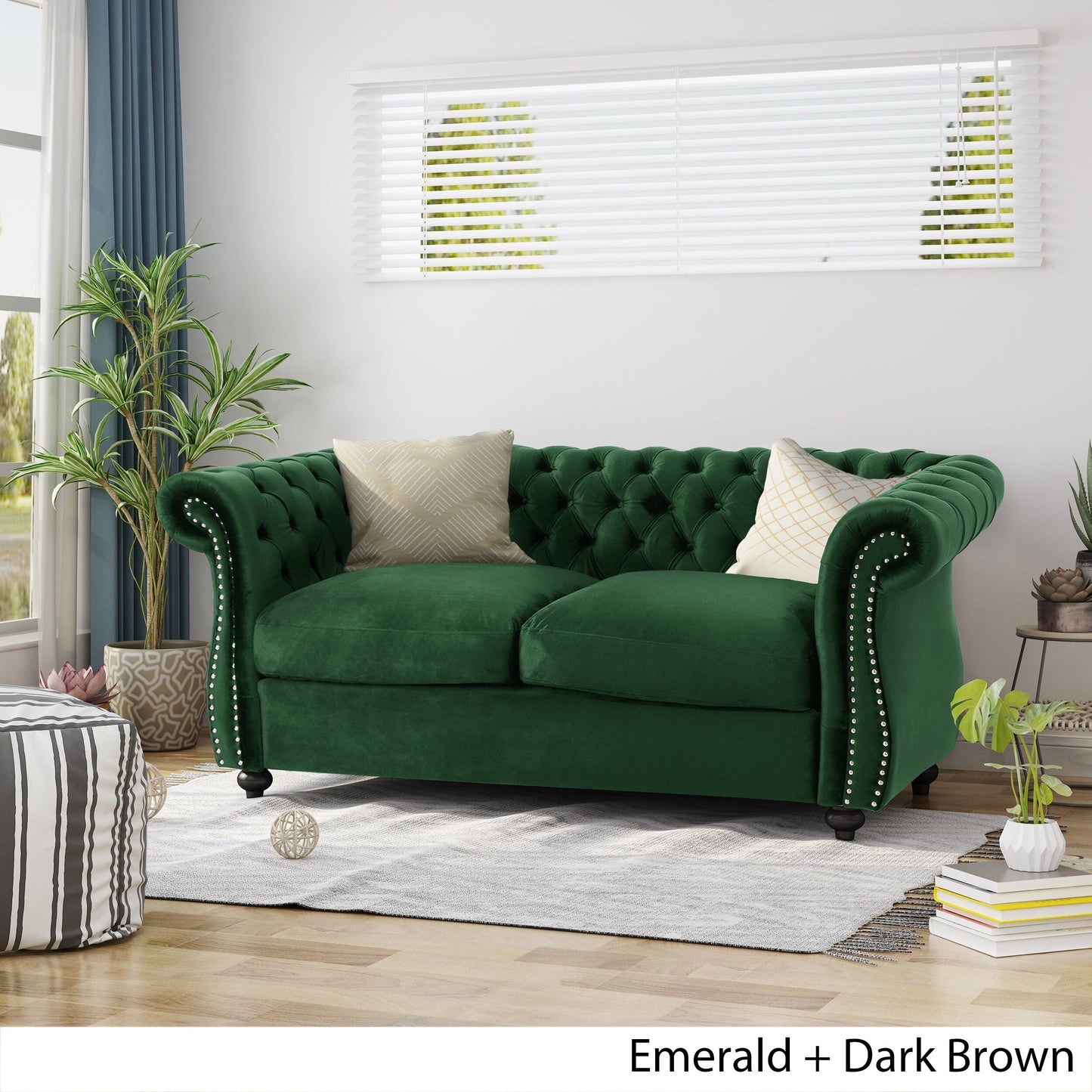 Emerald Chesterfield Loveseat Button Tufted Sofa with Nailheads