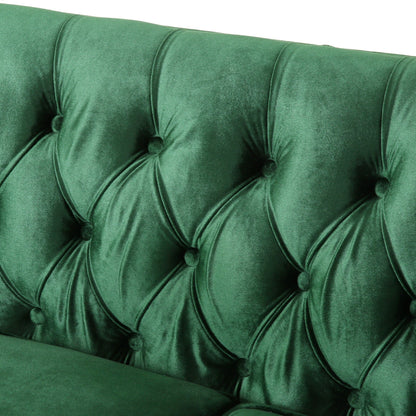 Emerald Loveseat Button Tufted Sofa with Wood Legs