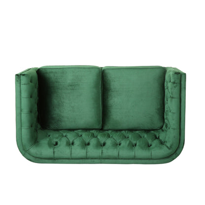 Emerald Loveseat Button Tufted Sofa with Wood Legs
