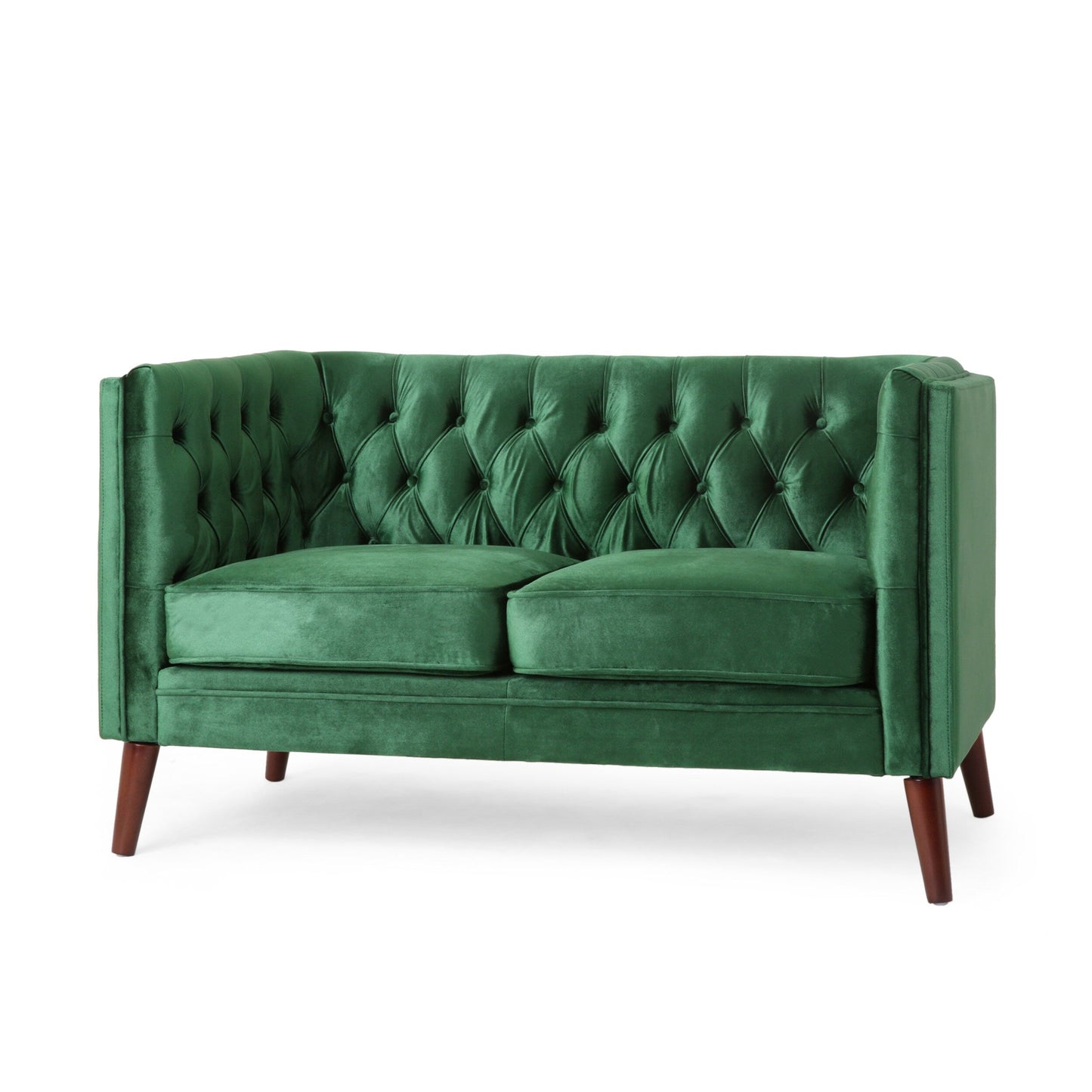 Emerald Loveseat Button Tufted Sofa with Wood Legs