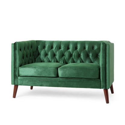 Emerald Loveseat Button Tufted Sofa with Wood Legs