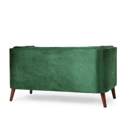Emerald Loveseat Button Tufted Sofa with Wood Legs