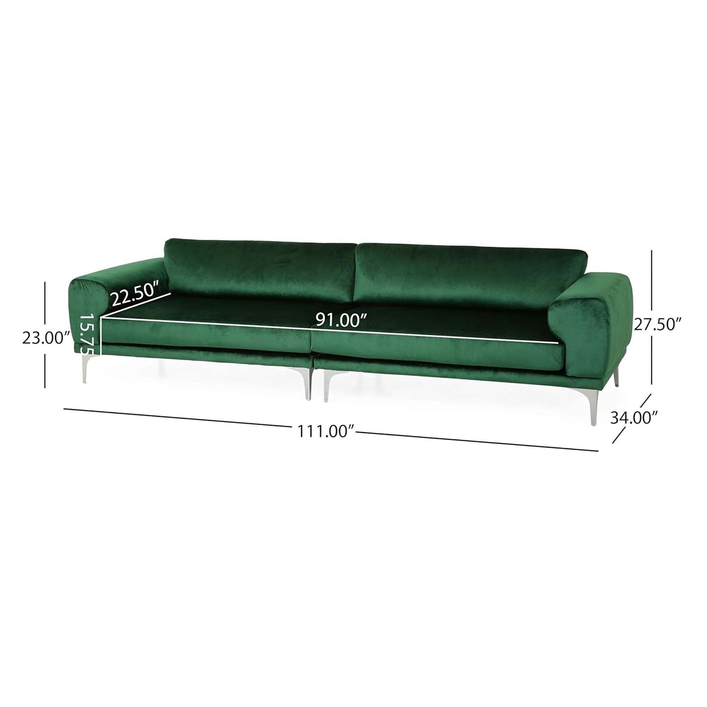 Emerald Modern 111 Velvet 4 Seat Sofa with Metal Legs and Sturdy Wood Framefor Living Room