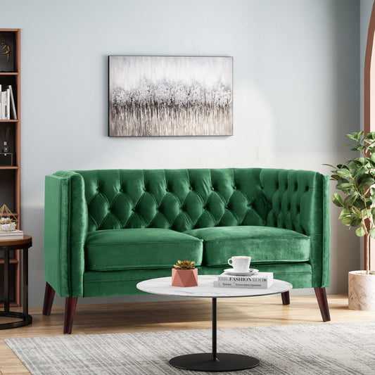Emerald Modern 53.5 Loveseat Button Tufted Sofa with Wood Legs for Living Room