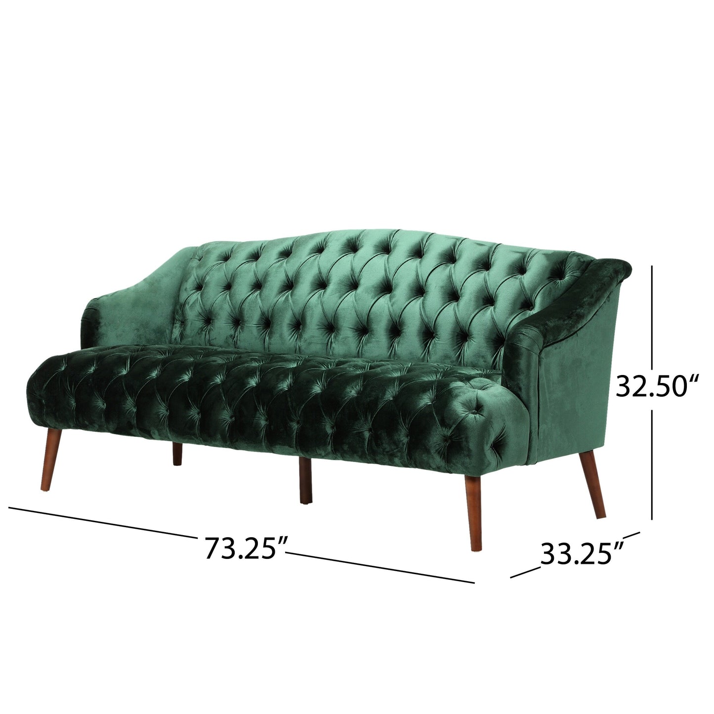 Emerald Modern 73.25 Button Tufted 3-seater Sofa with Birch Wood Legs for Living Room