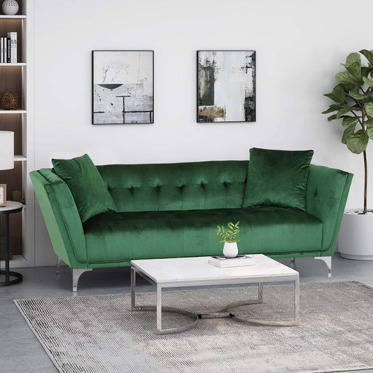 Emerald Modern 86.75 Velvet 3-seater Sofa with Pillows and Sturdy Frame for Living Room