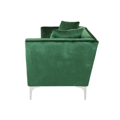 Emerald Velvet 3-seater Sofa with Pillows and Sturdy Frame