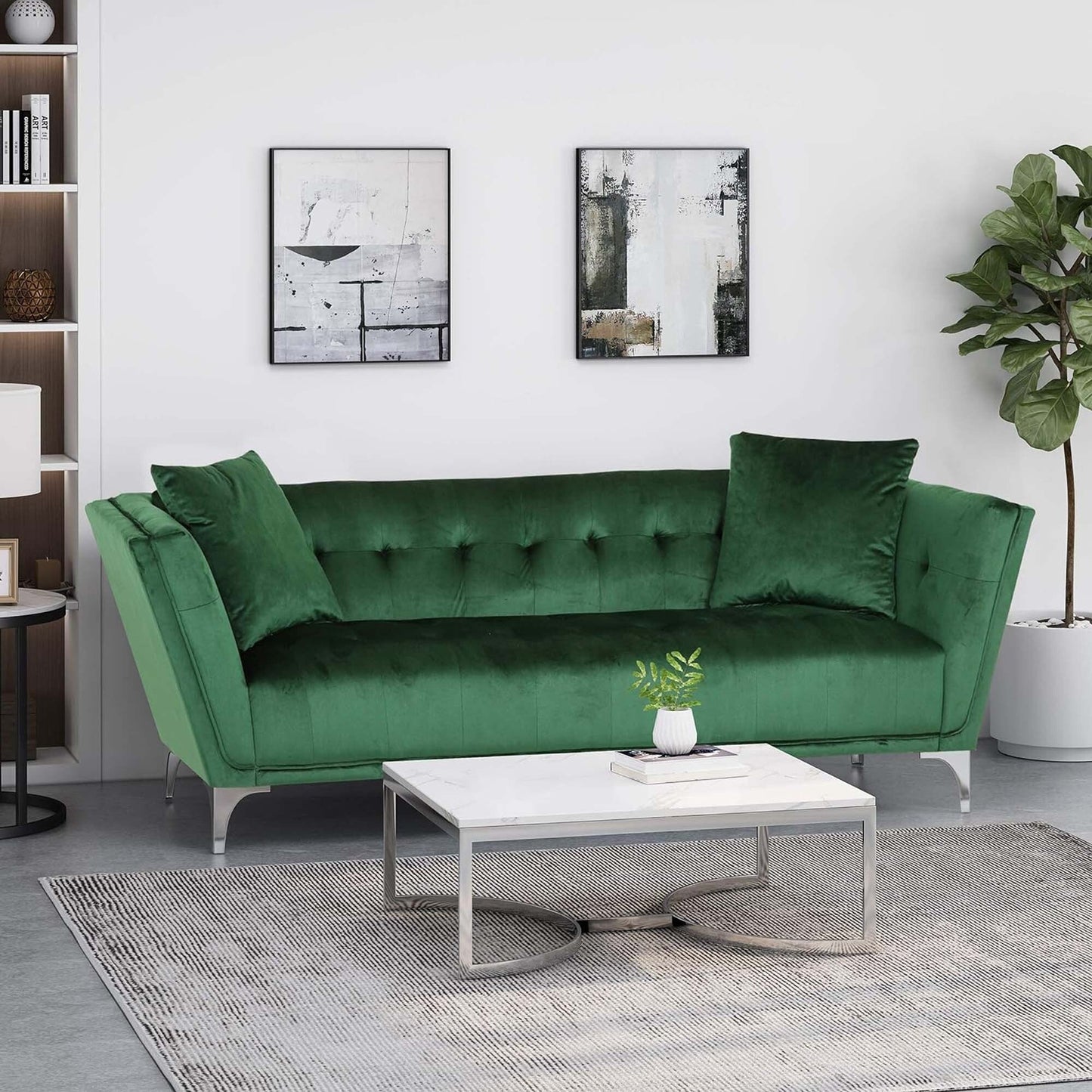 Emerald Velvet 3-seater Sofa with Pillows and Sturdy Frame