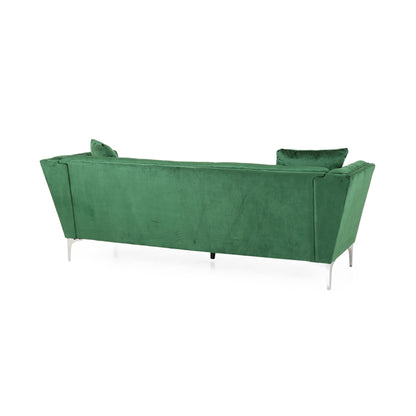 Emerald Velvet 3-seater Sofa with Pillows and Sturdy Frame