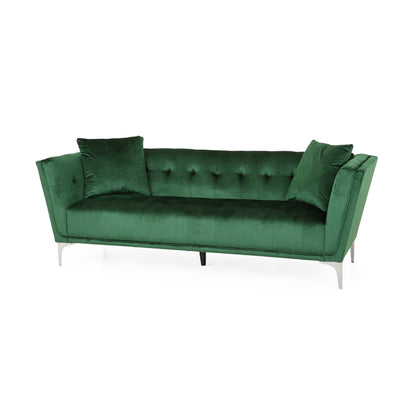 Emerald Velvet 3-seater Sofa with Pillows and Sturdy Frame