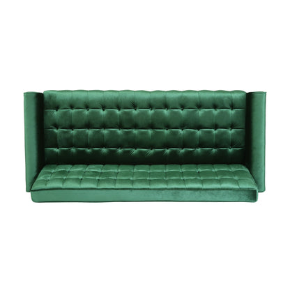 Emerald Velvet Button Tufted 3-seater Sofa with Birch Wood Legs