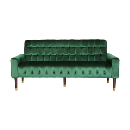 Emerald Velvet Button Tufted 3-seater Sofa with Birch Wood Legs