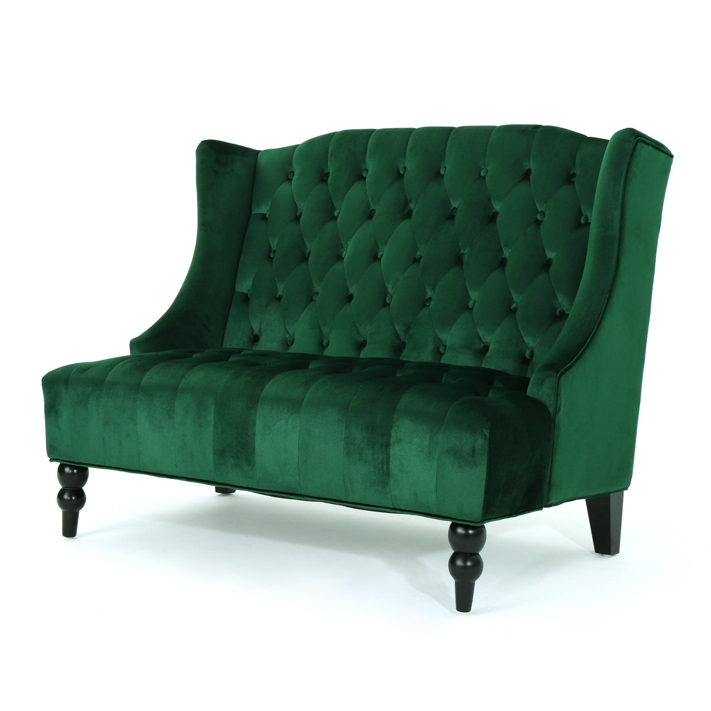 Emerald Velvet Button Tufted High Wingback Loveseat Sofa