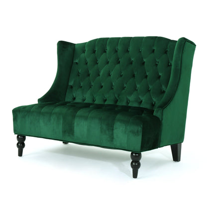 Emerald Velvet Button Tufted High Wingback Loveseat Sofa