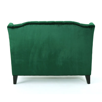Emerald Velvet Button Tufted High Wingback Loveseat Sofa