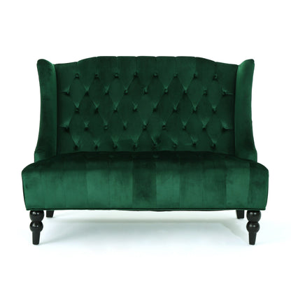 Emerald Velvet Button Tufted High Wingback Loveseat Sofa