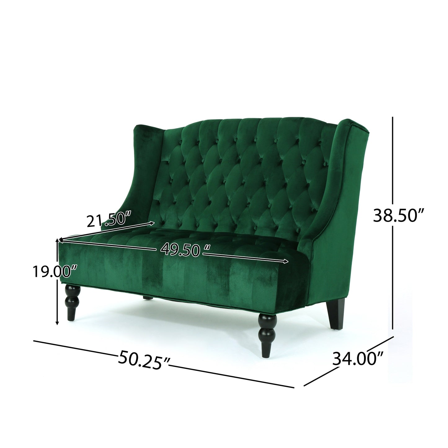 Emerald Velvet Button Tufted High Wingback Loveseat Sofa