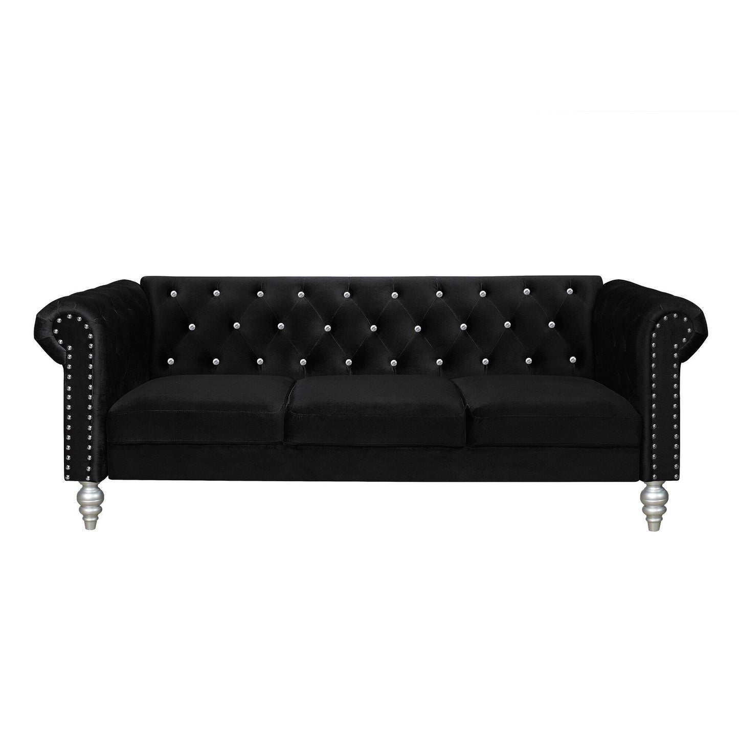 Clayfell Emma Velvet Rolled Arm Living Room Set - Sofa