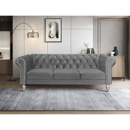 Clayfell Emma Velvet Rolled Arm Living Room Set - Sofa