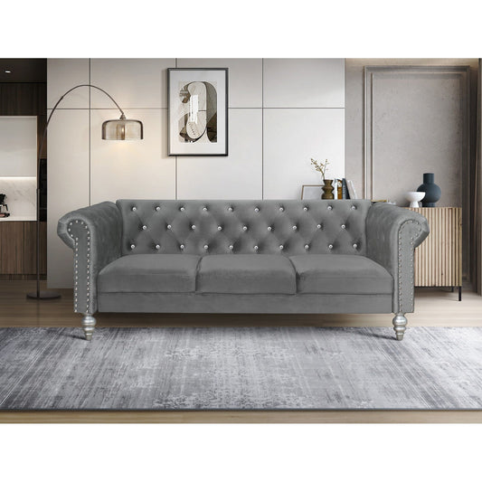 Clayfell Emma Velvet Rolled Arm Living Room Set - Sofa
