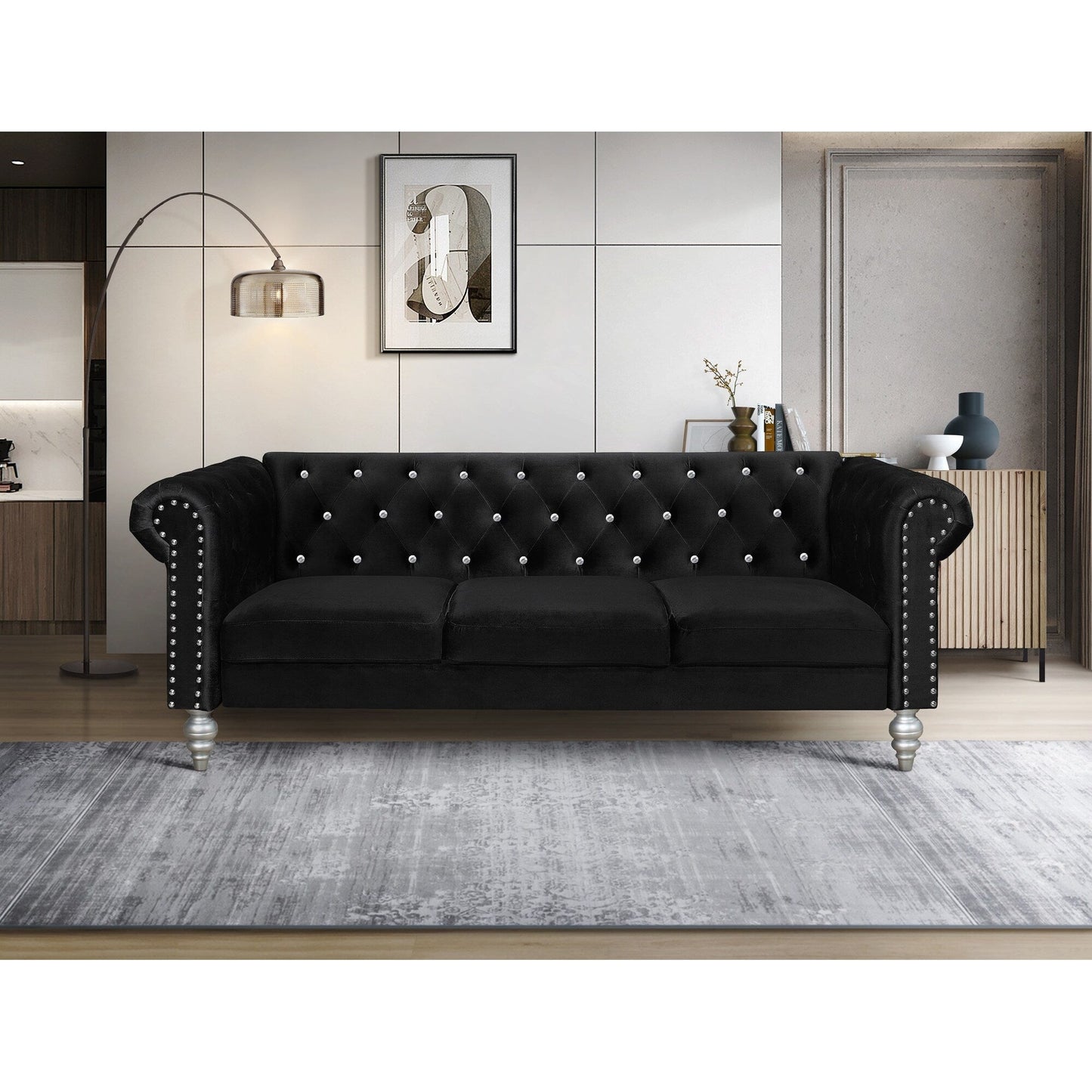 Clayfell Emma Velvet Rolled Arm Living Room Set - Sofa