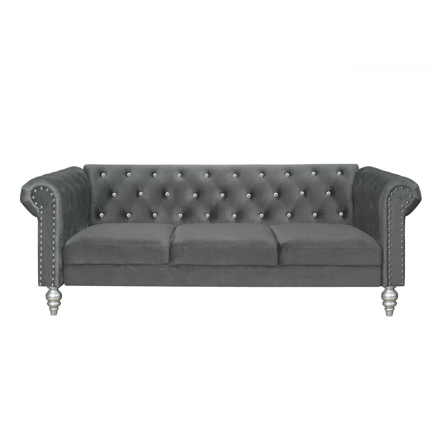 Clayfell Emma Velvet Rolled Arm Living Room Set - Sofa