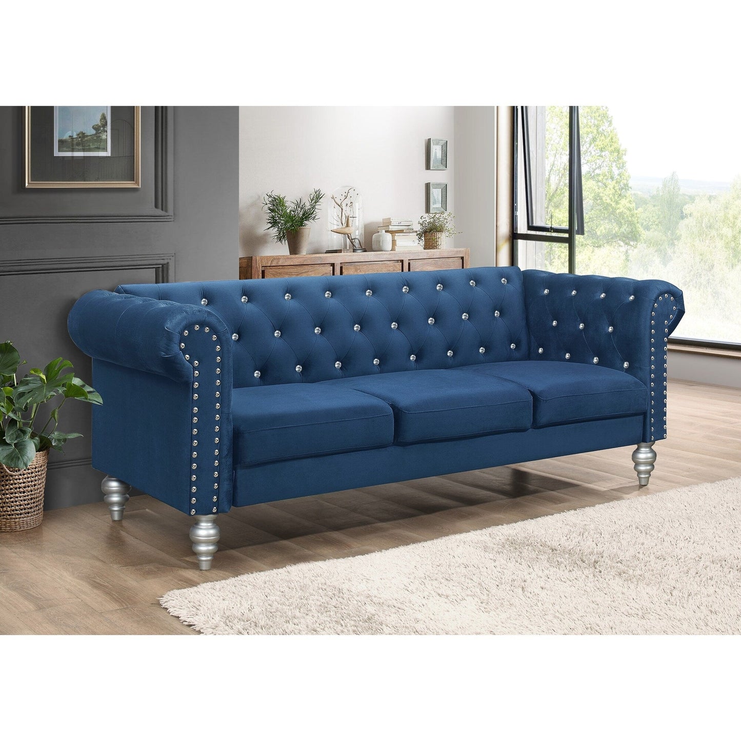 Clayfell Emma Velvet Rolled Arm Living Room Set - Sofa