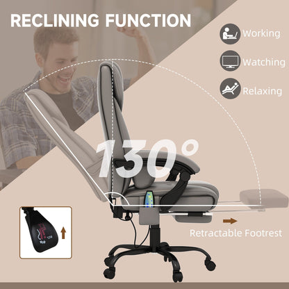 Executive Leather Desk Chair with 6-Point Massage, Adjustable Height, Reclining Back, Footrest & Remote Control
