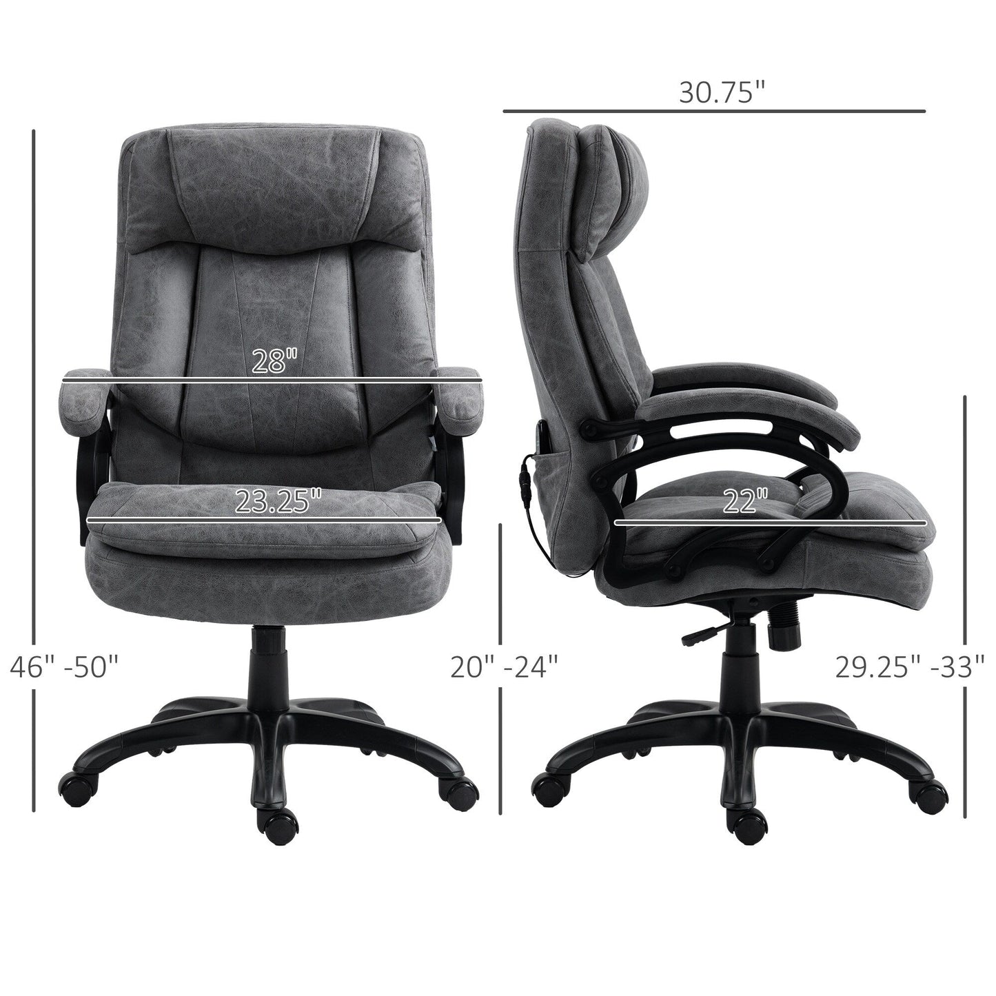 Executive Massage Office Chair Adjustable Backrest Rolling Armchair with Lumbar Heating and Remote Control