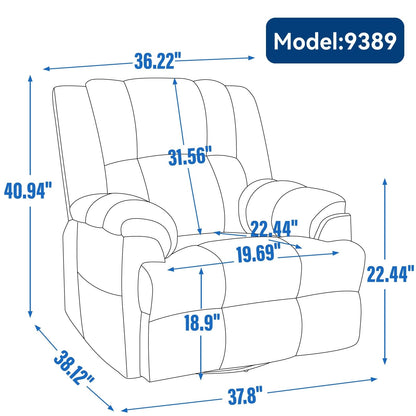 Extra-Large Manual Recliner Chair with 360° Swivel Base and Rocking Motion, Tool-Free Assembly