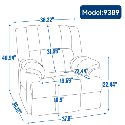 Extra-Large Manual Recliner Chair with 360° Swivel Base and Rocking Motion, Tool-Free Assembly