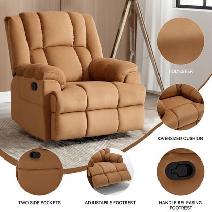 Extra-Large Manual Recliner Chair with 360° Swivel Base and Rocking Motion, Tool-Free Assembly