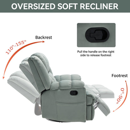 Extra-Large Manual Recliner Chair with 360° Swivel Base and Rocking Motion, Tool-Free Assembly