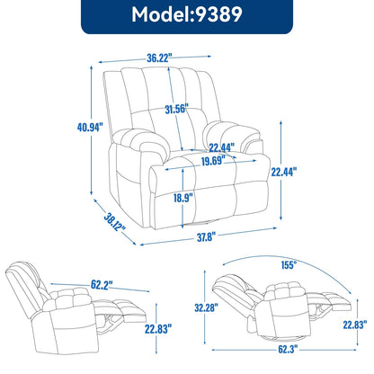 Extra-Large Manual Recliner Chair with 360° Swivel Base and Rocking Motion, Tool-Free Assembly