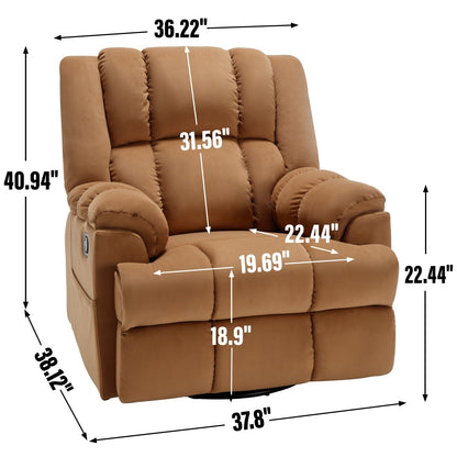 Extra-Large Manual Recliner Chair with 360° Swivel Base and Rocking Motion, Tool-Free Assembly