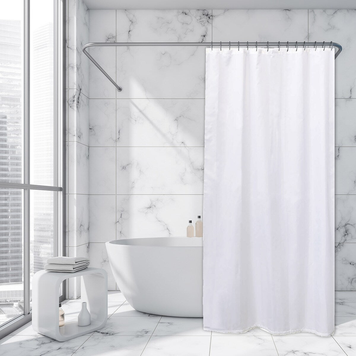 Extra Long Shower Curtain Polyester 12 Rings 79L x 71W
