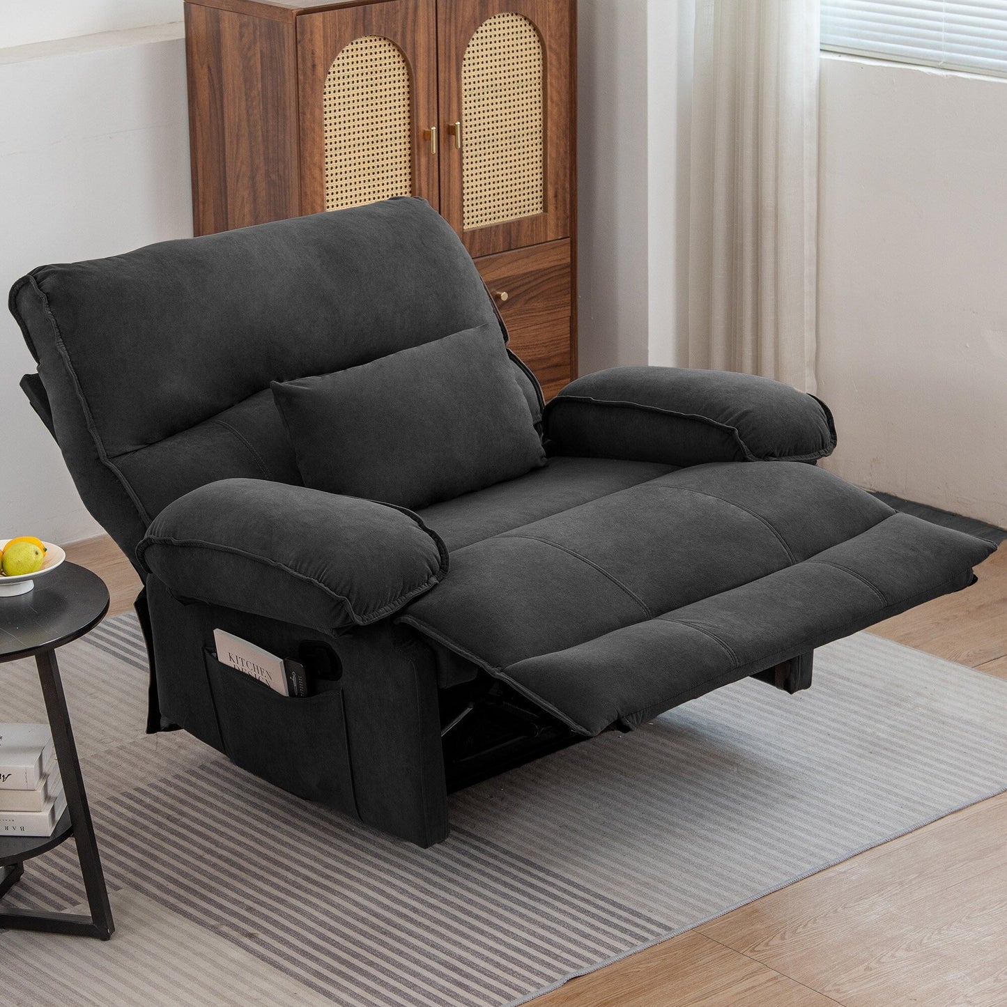 Extra Wide Push-Back Recliner Chair with Massage Heated Pillow, Soft Fleece Upholstery