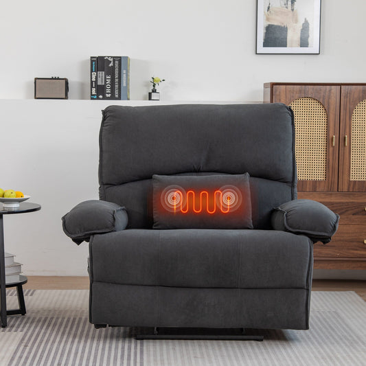 Extra Wide Push-Back Recliner Chair with Massage Heated Pillow, Soft Fleece Upholstery