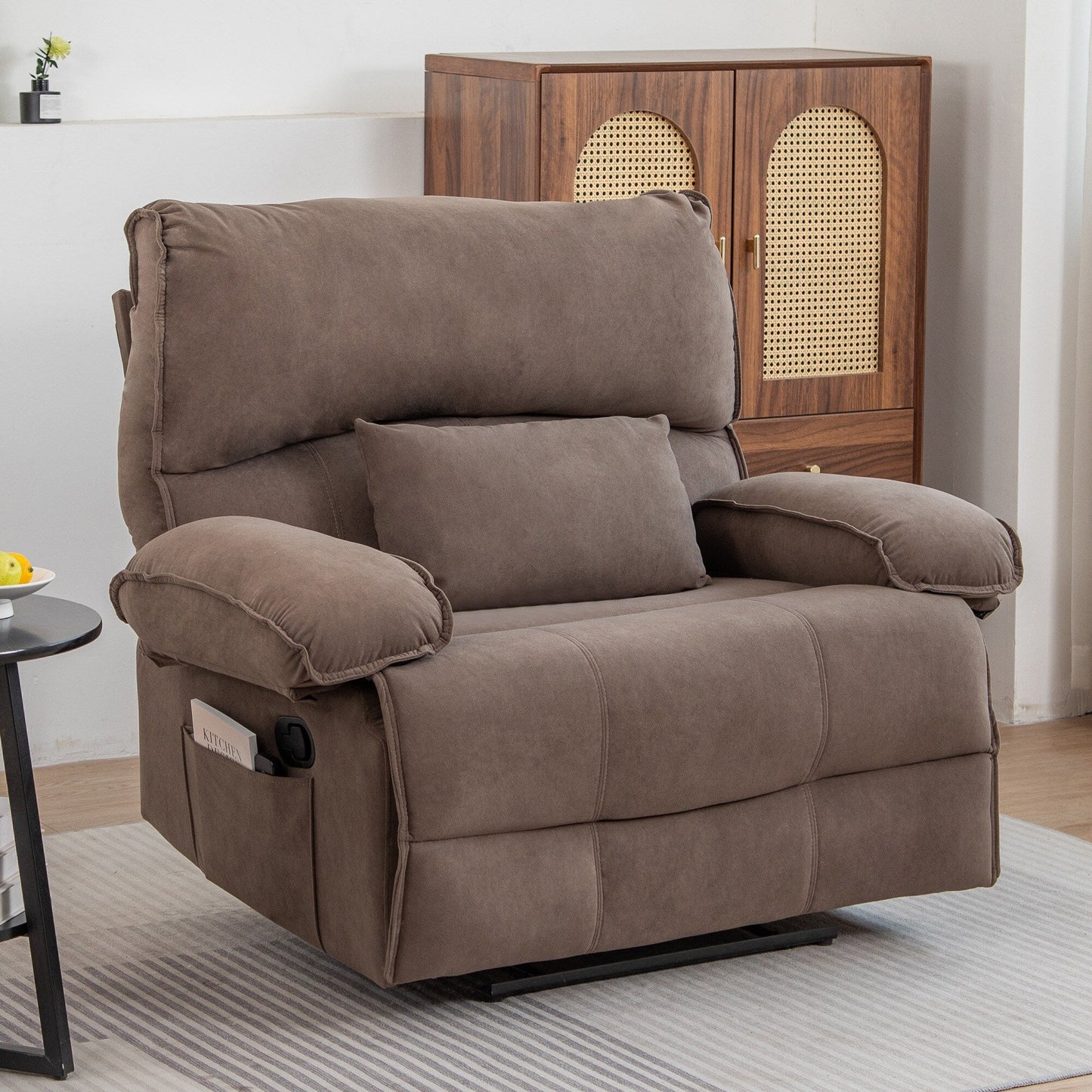 Extra Wide Push-Back Recliner Chair with Massage Heated Pillow, Soft Fleece Upholstery