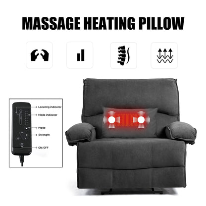 Extra-Wide Push-Back Recliner with Heated Massage Pillow and Plush Fleece Upholstery