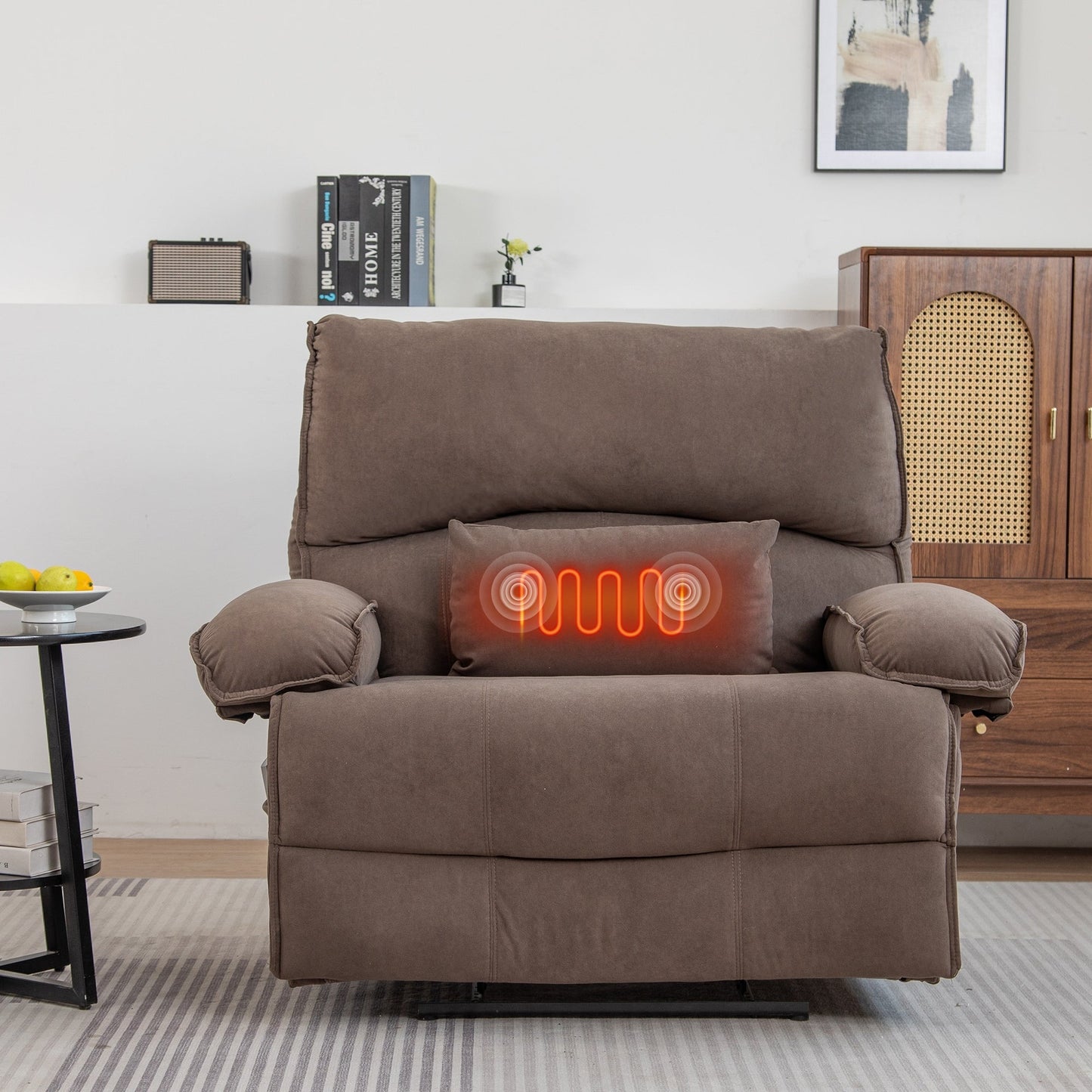 Extra-Wide Push-Back Recliner with Heated Massage Pillow and Plush Fleece Upholstery