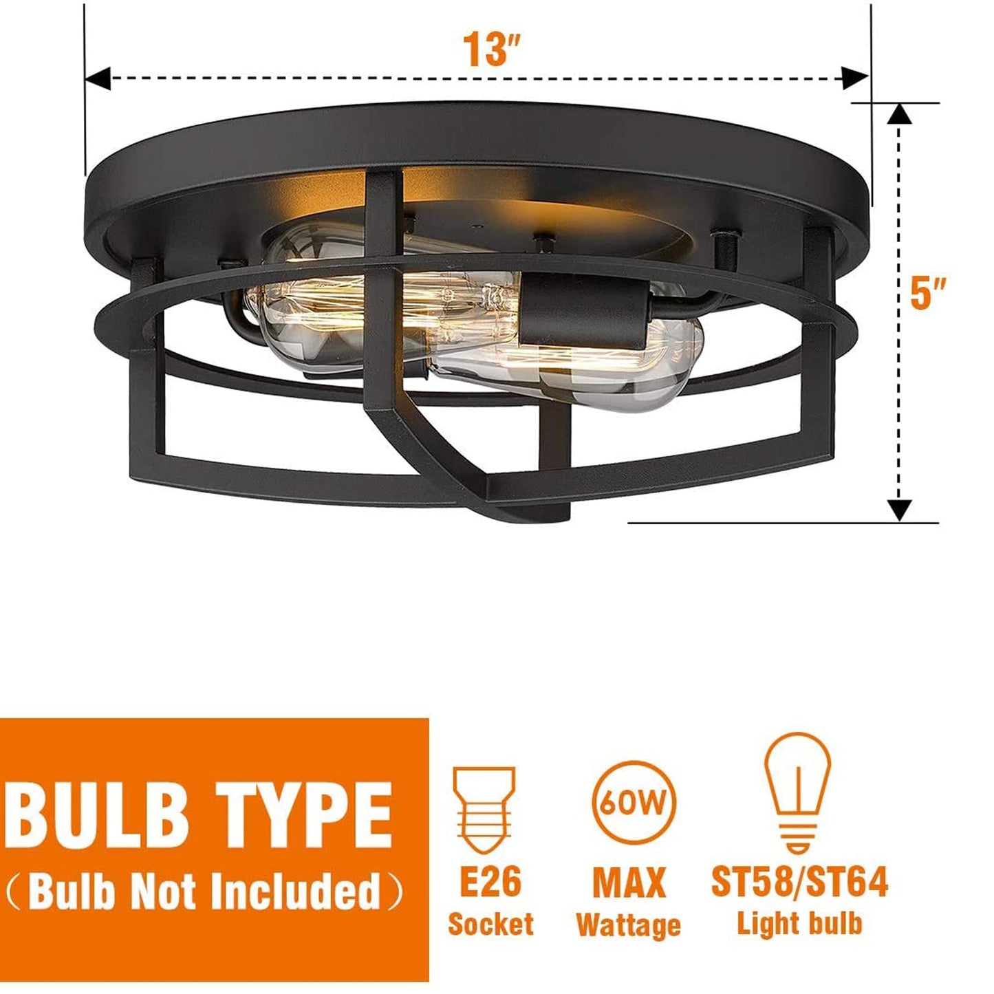 13 2-Light Industrial Ceiling Light Flush Mount Lights