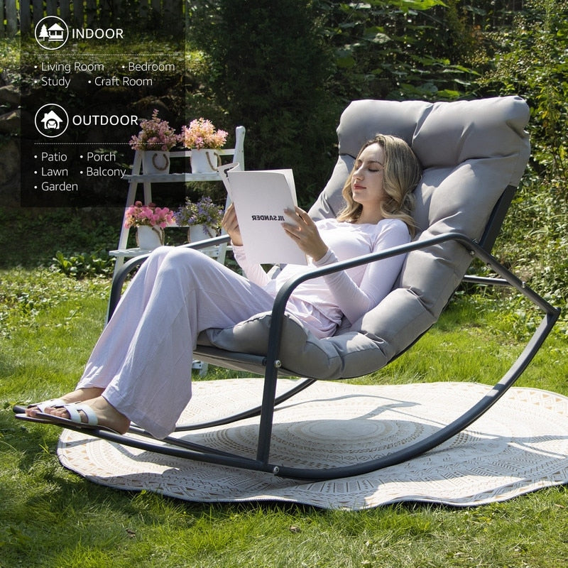 FINCATI Indoor Royal Oversized Rocking Lounge Chair, 450 lbs Extra Large Outdoor Recliner with Comfy Water-resistant Cushions
