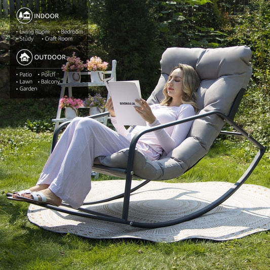 FINCATI Indoor Royal Oversized Rocking Lounge Chair, 450 lbs Extra Large Outdoor Recliner with Comfy Water-resistant Cushions
