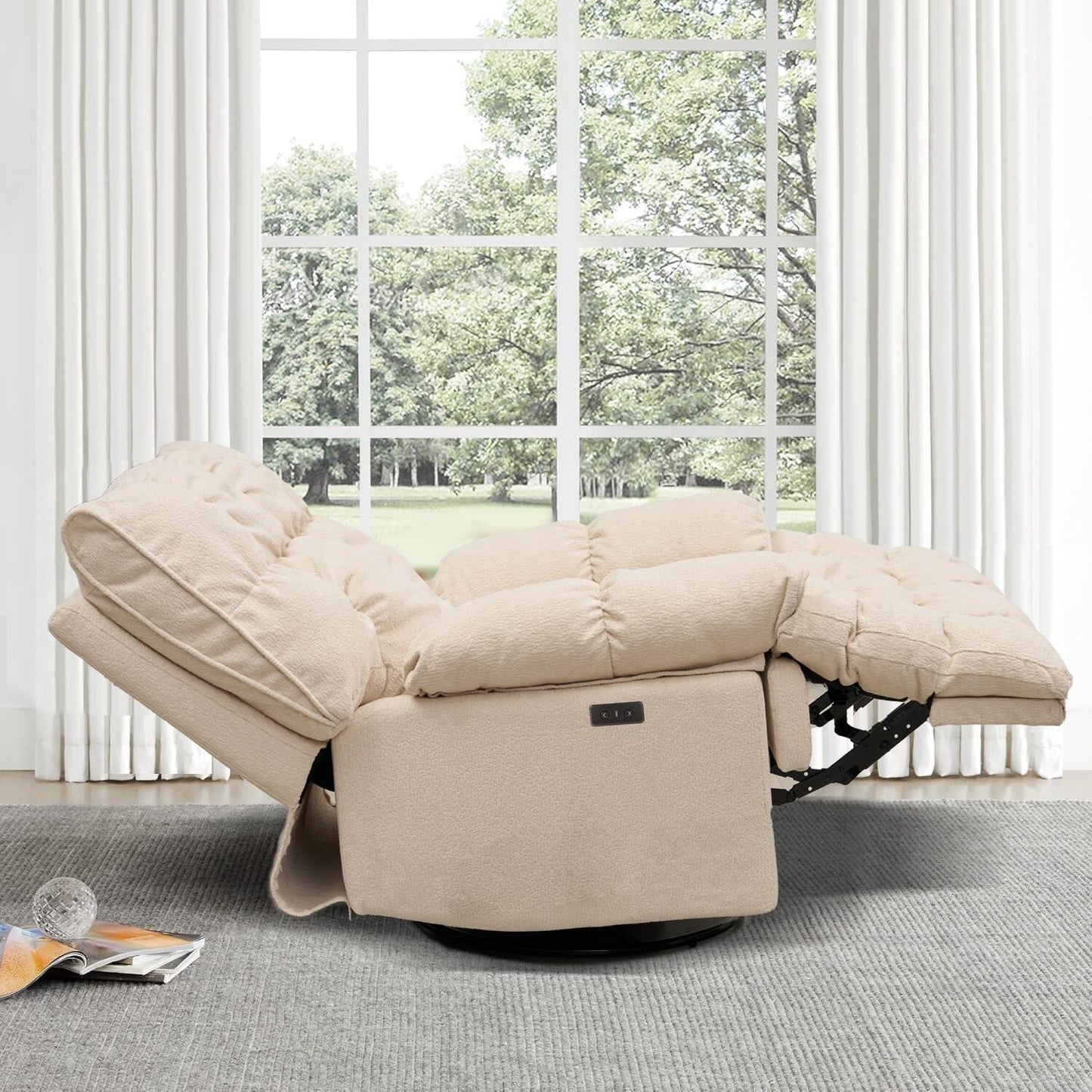 Fabric 360° Swivel Electric Recliner Chair with Glide Motion, High Backrest, and Multiple Recline Positions