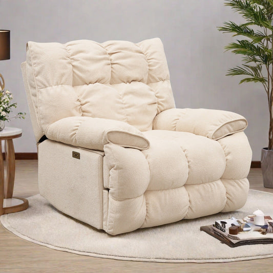 Fabric 360° Swivel Electric Recliner Chair with Glide Motion, High Backrest, and Multiple Recline Positions